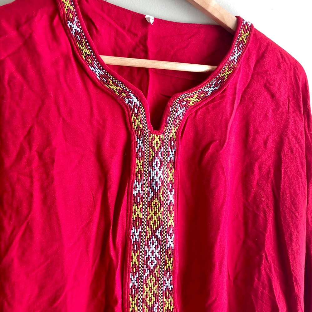 Red Embroidered Tunic Blouse